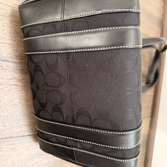 Coach Black Signature Tote with Leather Trim - Picture 7 of 7
